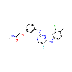 CNC(=O)COc1cccc(Nc2ncc(F)c(Nc3ccc(C)c(Cl)c3)n2)c1 ZINC000035848683