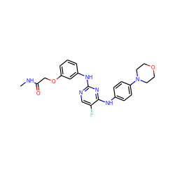 CNC(=O)COc1cccc(Nc2ncc(F)c(Nc3ccc(N4CCOCC4)cc3)n2)c1 ZINC000299866874