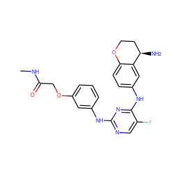 CNC(=O)COc1cccc(Nc2ncc(F)c(Nc3ccc4c(c3)[C@H](N)CCO4)n2)c1 ZINC000034376392