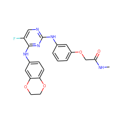 CNC(=O)COc1cccc(Nc2ncc(F)c(Nc3ccc4c(c3)OCCO4)n2)c1 ZINC000003817470