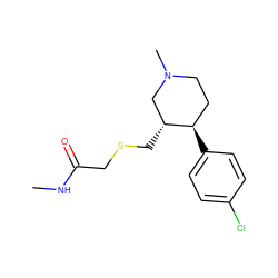CNC(=O)CSC[C@@H]1CN(C)CC[C@H]1c1ccc(Cl)cc1 ZINC000013677470