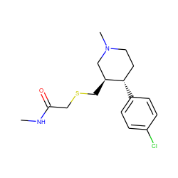 CNC(=O)CSC[C@H]1CN(C)CC[C@@H]1c1ccc(Cl)cc1 ZINC000013584859