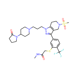 CNC(=O)CSc1cc(-c2nn(CCCN3CCC(N4CCCC4=O)CC3)c3c2CN(S(C)(=O)=O)CC3)ccc1C(F)(F)F ZINC000049780759