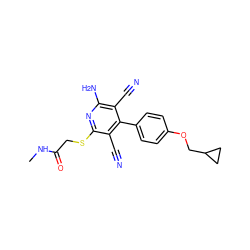 CNC(=O)CSc1nc(N)c(C#N)c(-c2ccc(OCC3CC3)cc2)c1C#N ZINC000219622676