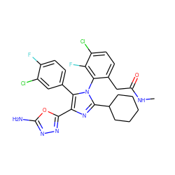 CNC(=O)Cc1ccc(Cl)c(F)c1-n1c(C2CCCCC2)nc(-c2nnc(N)o2)c1-c1ccc(F)c(Cl)c1 ZINC000116173488