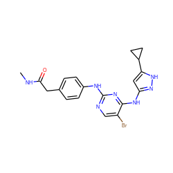 CNC(=O)Cc1ccc(Nc2ncc(Br)c(Nc3cc(C4CC4)[nH]n3)n2)cc1 ZINC000203005047