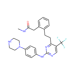 CNC(=O)Cc1ccccc1CCc1nc(Nc2ccc(N3CCNCC3)cc2)ncc1C(F)(F)F ZINC000201627706