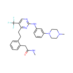 CNC(=O)Cc1ccccc1CCc1nc(Nc2cccc(N3CCN(C)CC3)c2)ncc1C(F)(F)F ZINC000207552704