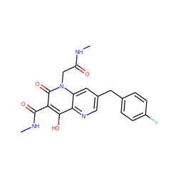 CNC(=O)Cn1c(=O)c(C(=O)NC)c(O)c2ncc(Cc3ccc(F)cc3)cc21 ZINC000149946890