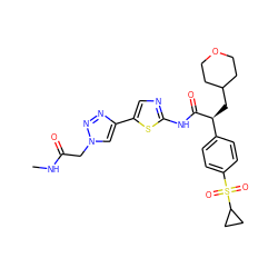 CNC(=O)Cn1cc(-c2cnc(NC(=O)[C@@H](CC3CCOCC3)c3ccc(S(=O)(=O)C4CC4)cc3)s2)nn1 ZINC000169326294