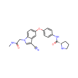 CNC(=O)Cn1cc(C#N)c2cc(Oc3ccc(NC(=O)[C@@H]4CCCN4)cc3)ccc21 ZINC000299855090