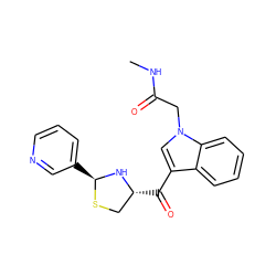 CNC(=O)Cn1cc(C(=O)[C@@H]2CS[C@@H](c3cccnc3)N2)c2ccccc21 ZINC000013737496