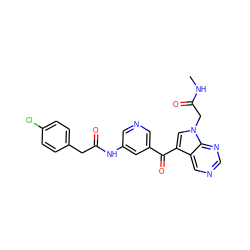 CNC(=O)Cn1cc(C(=O)c2cncc(NC(=O)Cc3ccc(Cl)cc3)c2)c2cncnc21 ZINC000169707859