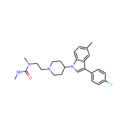 CNC(=O)N(C)CCN1CCC(n2cc(-c3ccc(F)cc3)c3cc(C)ccc32)CC1 ZINC000000604456