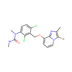 CNC(=O)N(C)c1ccc(Cl)c(COc2cccn3c(Br)c(C)nc23)c1Cl ZINC000013778280