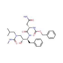 CNC(=O)N(CC(C)C)C[C@@H](O)[C@H](Cc1ccccc1)NC(=O)[C@H](CC(N)=O)NC(=O)OCc1ccccc1 ZINC000014943005