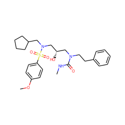 CNC(=O)N(CCc1ccccc1)C[C@H](O)CN(CC1CCCC1)S(=O)(=O)c1ccc(OC)cc1 ZINC000027189021