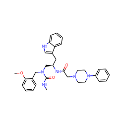 CNC(=O)N(Cc1ccccc1OC)C[C@@H](Cc1c[nH]c2ccccc12)NC(=O)CN1CCN(c2ccccc2)CC1 ZINC000027860927