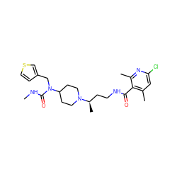 CNC(=O)N(Cc1ccsc1)C1CCN([C@H](C)CCNC(=O)c2c(C)cc(Cl)nc2C)CC1 ZINC000095557507