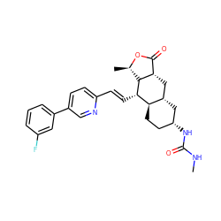 CNC(=O)N[C@@H]1CC[C@@H]2[C@@H](C1)C[C@H]1C(=O)O[C@H](C)[C@H]1[C@H]2/C=C/c1ccc(-c2cccc(F)c2)cn1 ZINC000049881640