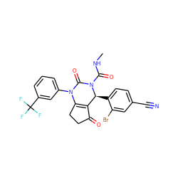 CNC(=O)N1C(=O)N(c2cccc(C(F)(F)F)c2)C2=C(C(=O)CC2)[C@@H]1c1ccc(C#N)cc1Br ZINC001772596355