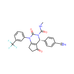 CNC(=O)N1C(=O)N(c2cccc(C(F)(F)F)c2)C2=C(C(=O)CC2)[C@H]1c1ccc(C#N)cc1 ZINC000224581171