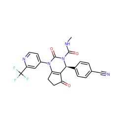 CNC(=O)N1C(=O)N(c2ccnc(C(F)(F)F)c2)C2=C(C(=O)CC2)[C@@H]1c1ccc(C#N)cc1 ZINC001772579800