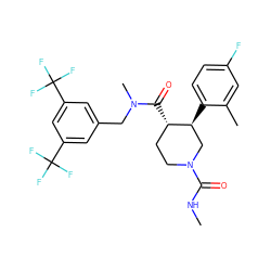 CNC(=O)N1CC[C@H](C(=O)N(C)Cc2cc(C(F)(F)F)cc(C(F)(F)F)c2)[C@@H](c2ccc(F)cc2C)C1 ZINC000073276919