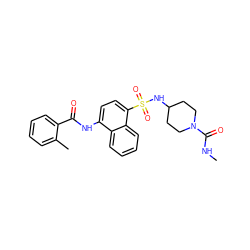 CNC(=O)N1CCC(NS(=O)(=O)c2ccc(NC(=O)c3ccccc3C)c3ccccc23)CC1 ZINC000036184920