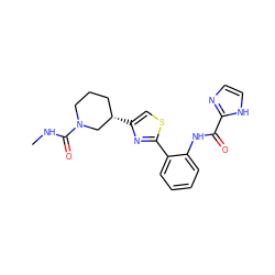 CNC(=O)N1CCC[C@H](c2csc(-c3ccccc3NC(=O)c3ncc[nH]3)n2)C1 ZINC001772596990