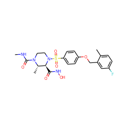 CNC(=O)N1CCN(S(=O)(=O)c2ccc(OCc3cc(F)ccc3C)cc2)[C@@H](C(=O)NO)[C@@H]1C ZINC000139523765