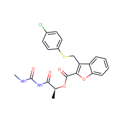 CNC(=O)NC(=O)[C@H](C)OC(=O)c1oc2ccccc2c1CSc1ccc(Cl)cc1 ZINC000002630064