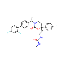 CNC(=O)NCC[C@]1(c2ccc(F)cc2)CCN([C@@H](C)c2ccc(-c3ccc(F)cc3F)cc2)C(=O)O1 ZINC000072116481