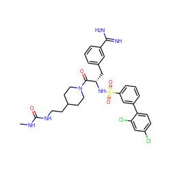 CNC(=O)NCCC1CCN(C(=O)[C@H](Cc2cccc(C(=N)N)c2)NS(=O)(=O)c2cccc(-c3ccc(Cl)cc3Cl)c2)CC1 ZINC000169323463