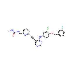 CNC(=O)NCc1cccc(C#Cc2cncnc2Nc2ccc(OCc3cccc(F)c3)c(Cl)c2)n1 ZINC000034644188