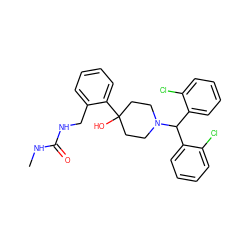 CNC(=O)NCc1ccccc1C1(O)CCN(C(c2ccccc2Cl)c2ccccc2Cl)CC1 ZINC000096318638