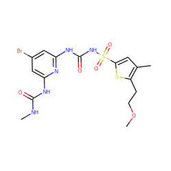 CNC(=O)Nc1cc(Br)cc(NC(=O)NS(=O)(=O)c2cc(C)c(CCOC)s2)n1 ZINC000071410826