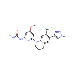 CNC(=O)Nc1cc(OC)cc(N2CCCc3cc(-c4cnn(C)c4)c(C(F)F)cc32)n1 ZINC001772602704