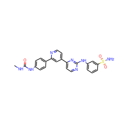 CNC(=O)Nc1ccc(-c2cc(-c3ccnc(Nc4cccc(S(N)(=O)=O)c4)n3)ccn2)cc1 ZINC000095578471