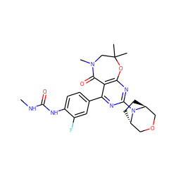 CNC(=O)Nc1ccc(-c2nc(N3[C@H]4CC[C@H]3COC4)nc3c2C(=O)N(C)CC(C)(C)O3)cc1F ZINC000205330325