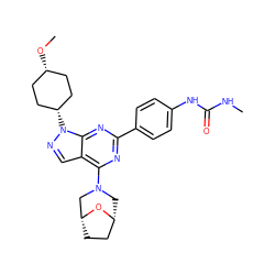 CNC(=O)Nc1ccc(-c2nc(N3C[C@@H]4CC[C@H](C3)O4)c3cnn([C@H]4CC[C@@H](OC)CC4)c3n2)cc1 ZINC000101313231