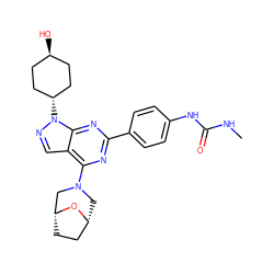 CNC(=O)Nc1ccc(-c2nc(N3C[C@@H]4CC[C@H](C3)O4)c3cnn([C@H]4CC[C@H](O)CC4)c3n2)cc1 ZINC000100752322