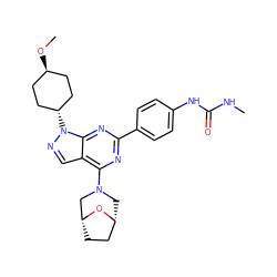 CNC(=O)Nc1ccc(-c2nc(N3C[C@@H]4CC[C@H](C3)O4)c3cnn([C@H]4CC[C@H](OC)CC4)c3n2)cc1 ZINC000101313223