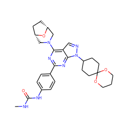 CNC(=O)Nc1ccc(-c2nc(N3C[C@@H]4CC[C@H](C3)O4)c3cnn(C4CCC5(CC4)OCCCO5)c3n2)cc1 ZINC000045370216