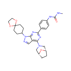 CNC(=O)Nc1ccc(-c2nc(N3C[C@@H]4CC[C@H](C3)O4)c3cnn(C4CCC5(CC4)OCCO5)c3n2)cc1 ZINC000045371737