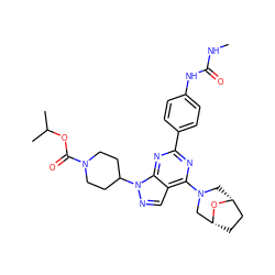 CNC(=O)Nc1ccc(-c2nc(N3C[C@@H]4CC[C@H](C3)O4)c3cnn(C4CCN(C(=O)OC(C)C)CC4)c3n2)cc1 ZINC000049771197