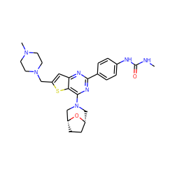 CNC(=O)Nc1ccc(-c2nc(N3C[C@@H]4CC[C@H](C3)O4)c3sc(CN4CCN(C)CC4)cc3n2)cc1 ZINC000045386601