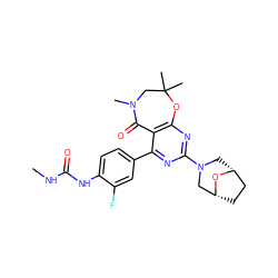 CNC(=O)Nc1ccc(-c2nc(N3C[C@@H]4CC[C@H](C3)O4)nc3c2C(=O)N(C)CC(C)(C)O3)cc1F ZINC000205330253