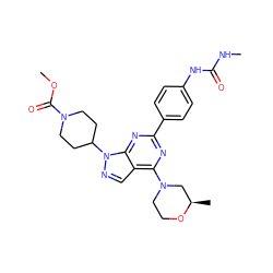 CNC(=O)Nc1ccc(-c2nc(N3CCO[C@H](C)C3)c3cnn(C4CCN(C(=O)OC)CC4)c3n2)cc1 ZINC000045289115