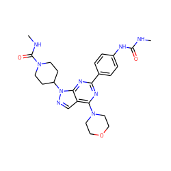 CNC(=O)Nc1ccc(-c2nc(N3CCOCC3)c3cnn(C4CCN(C(=O)NC)CC4)c3n2)cc1 ZINC000043009561